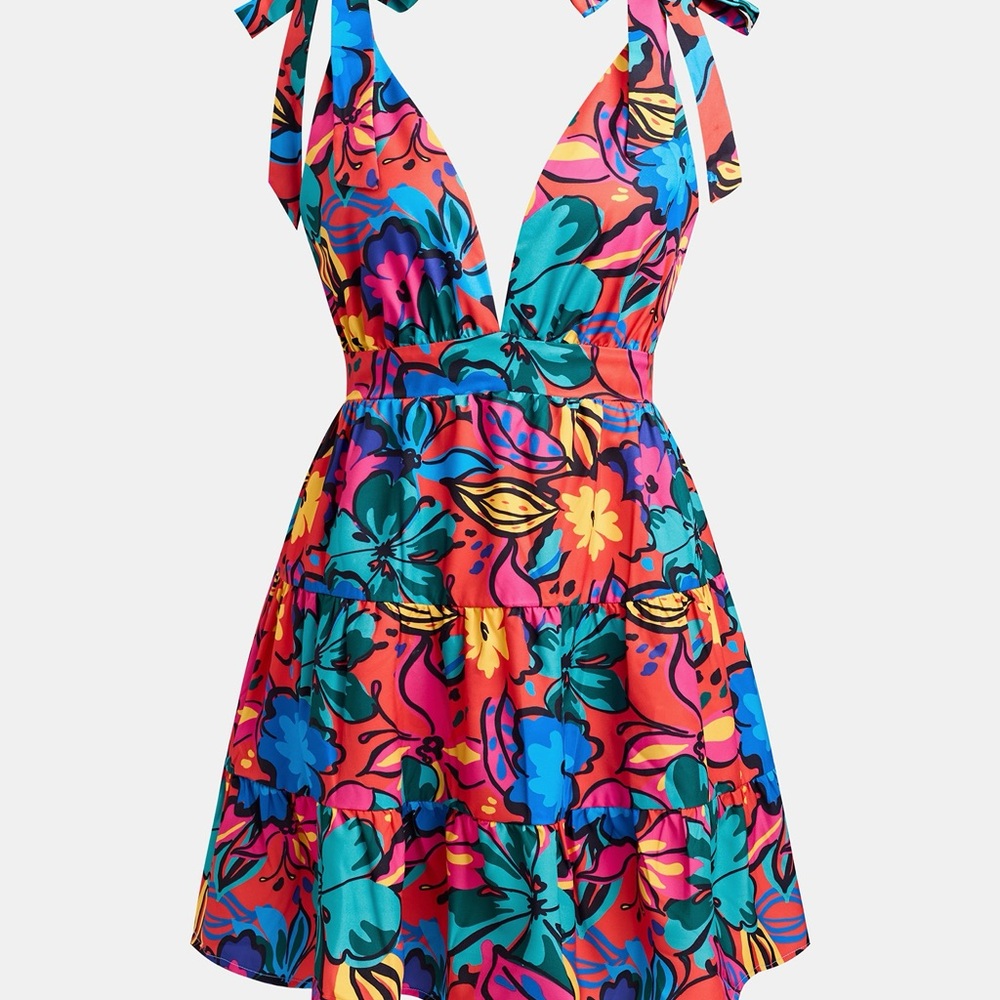 Vibrant Floral Print Tie Strap Women's Dress